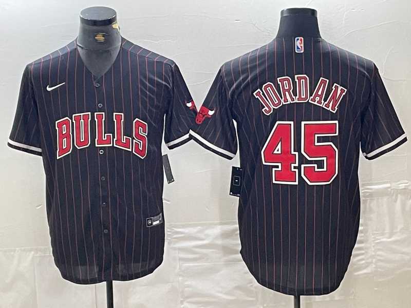 Mens Chicago Bulls #45 Michael Jordan Black Pinstripe Cool Base Stitched Baseball Jerseys->chicago bulls->NBA Jersey